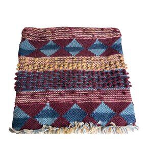 Dwell Studio Woven Pillow Cover Cotton Wool Blend Zipper Boho Sofa Fringe India